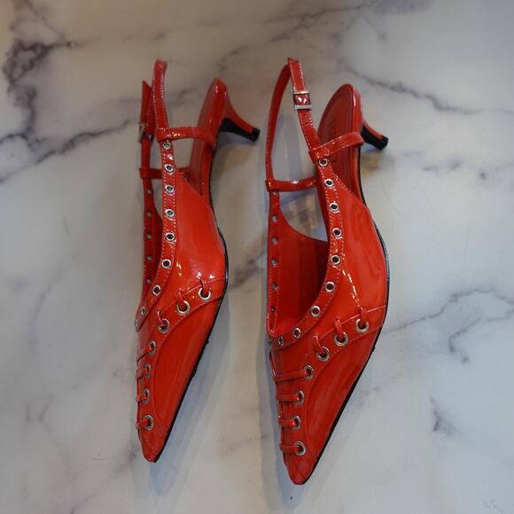 Schutz Womens Ruth Mid Pump Size 8 Red Patent Slingback Kitten Heel Pointed Toe - Picture 4 of 10